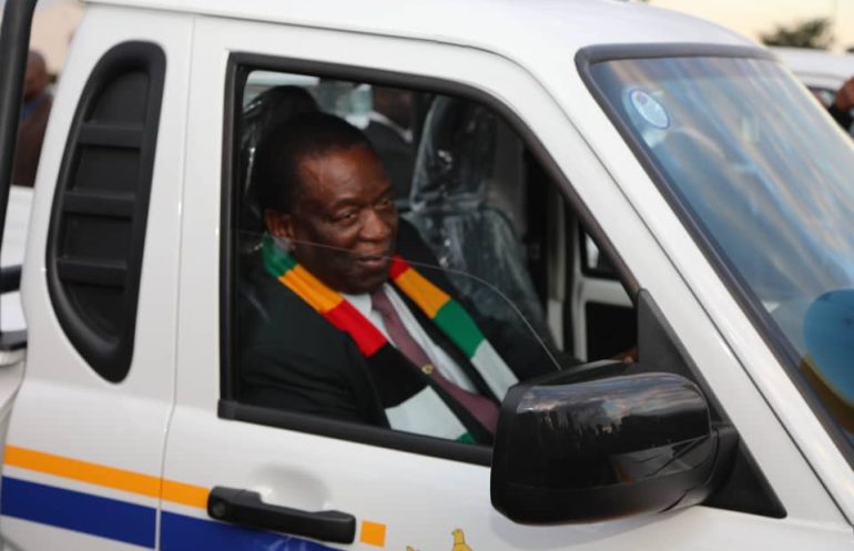 HE President Emmerson Mnangagwa commissioned a Zimbabwe Republic Police (ZRP) new Mahindra single cab trucks